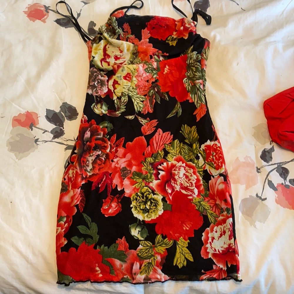 Superdown black and red floral dress
